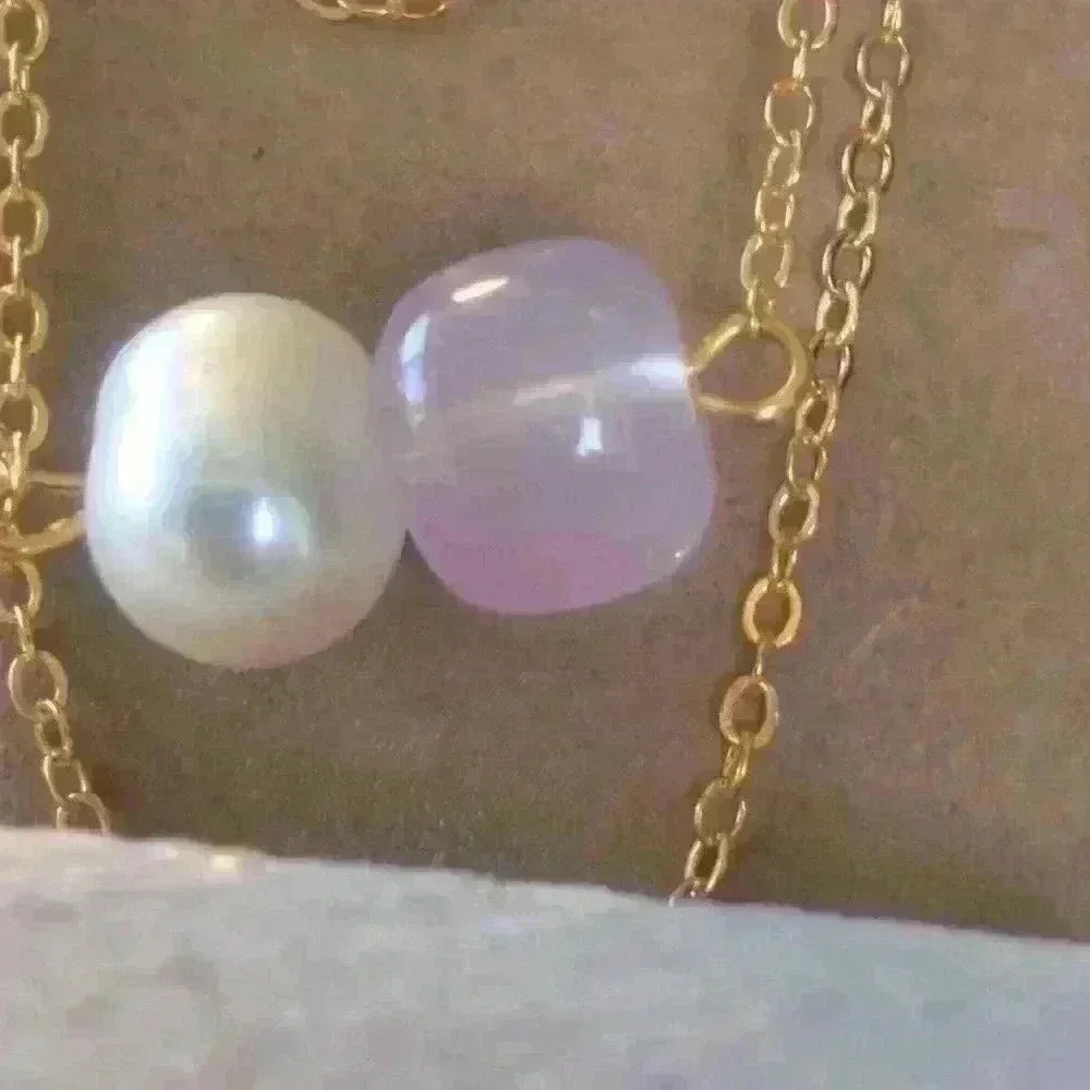 18kgold plated necklace with glass bead  and freshwater pearl
